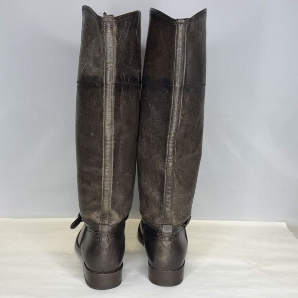 Frye Knee High Riding Boots Womens Size 7 Brown Leather Distressed Biker Pull On - Picture 11 of 13